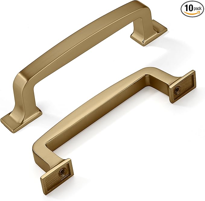 Khtumeware 10 Pack 3-3/4 Inch Brushed Brass Gold Drawer Pulls Handles for Cabinets
