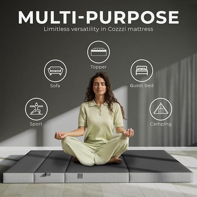 Cozzzi Folding Mattress Full Size for Floor and Traveling with Removable Cover - Lightweight and Portable Folding Mattress for Adults & Kids - Compact and Easy to Storage (75in x 54in x 4in)