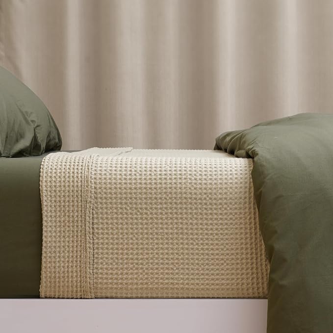 PHF 100% Cotton Waffle Weave Blanket King Size for Bed,Snag Proof Lightweight Breathable Throw for Couch,Great for Layering in Cold Weather,Machine Washable,Home Decor Gift-Khaki/Simply Taupe