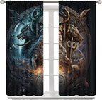 Cool Norse Viking Theme Curtains,Fantasy Ancient Symbols Wildlife Wolf Nordic Vikings Window Treatments Thermal Insulated Rod Pocket Blackout Drapes for Bedroom 2 Panels 63L x 42W