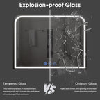 LED Bathroom Mirror, 40"x 32" LED Mirror with Lights for Bathroom, Lighted Vanity Mirrors for Wall, Anti-Fog, Dimmable, Tempered Glass, Memory Function, 3 Colors, Safe Use (White)