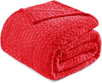 Exclusivo Mezcla Fleece Twin Size Blanket for Bed, 90x66 Inches Soft Cozy Jacquard Flannel Blankets, Lightweight Fuzzy Plush Warm for Winter, Red
