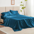 Love's cabin Satin Queen Sheets Set - 4 Piece Teal Silky Bed Sheets with Deep Pocket, Luxury Silk Feel Satin Queen Size Sheet Set (1 Flat Sheet,1 Fitted Sheet,2 Pillow Cases)