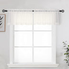 OWENIE Ivory Sheer Valance for Kitchen Windows Set of 2, Small Modern Rod Pocket Voile Valance Curtain Window Treatment Decor for Living Room Bathroom Cafe Laundry Basement, 42" W x 14" L