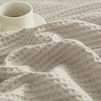 PHF 100% Cotton Waffle Weave Throw Blanket，Pre-Washed Snag Proof Lightweight Breathable Moisture-Wicking for Layering in Cold Weather for Couch Bed,Machine Washable,Home Decor Gift-Linen