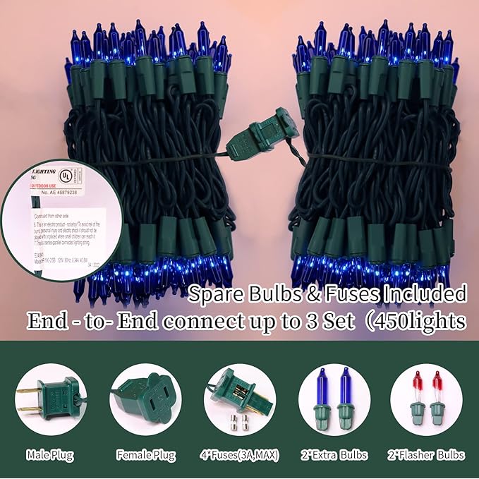 LAMPHOME Super-Bright Extendable Blue Christmas Lights Decoration 150Lights 31.9ft UL Certified Mini Bulb String Lights Set for Outdoor Christmas Tree Garden Holiday Party Patio Wedding Garland Decor