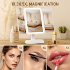 Vanity Mirror with Lights - Rechargeable Lighted Makeup Mirror | 1X/3X/5X Magnification, Smart Touch, 3 Colors Dimmable | Portable Trifold Mirror for Travel for Women and Girls