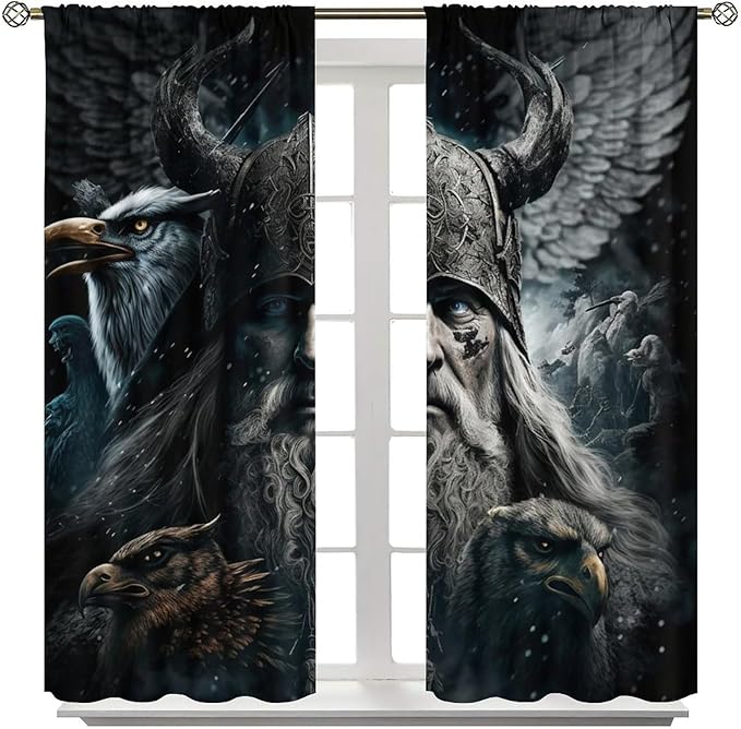 Fantasy Norse Viking Blackout Curtains for Bedroom,Cool Gothic Vintage Vikings Mystical Symbol Eagle Rod Pocket Thermal Insulated Room Darkening Curtains 2 Panels 63L x 31.5W