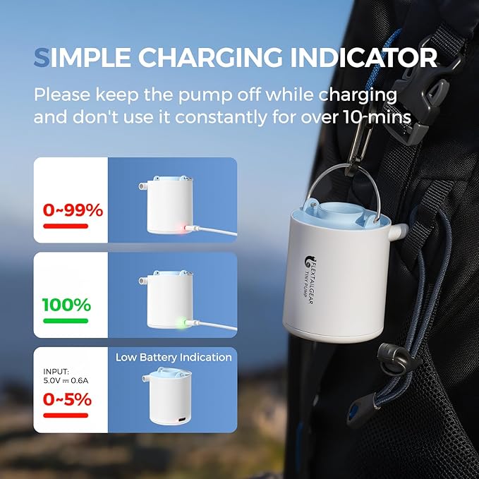 FLEXTAILGEAR Portable Air Pump for Inflatables,Classic Tiny Air Pump, 2.82 oz Ultra-Mini Pump with 1300mAh Rechargeable Battery to Inflate Deflate Pool Floats Air Mattress Vacuum Storage Bags