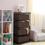 Juvale 4-Tier Closet Organizers & Storage Dresser - 16.5 in L x 13 in W x 33 in H, Dark Brown, Modern - Fabric Drawers for Bedroom Storage & Closet - Metal Frame Clothes Dresser for Narrow Spaces