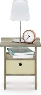 Furinno ANDREY Side Table, End Table, Night Stand with Open Shelves and Storage Bin, Bedside Table, for Living Room, Bedroom, Sonoma Oak