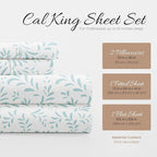Linen Market Double-Brushed Patterned Microfiber California King Sheet Set 4 Piece – Oeko-TEX Certified Ultra Soft & Wrinkle-Free - 16" Deep Pocket Sheets Easy Care Cal-King Size - Vines Light Blue