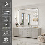 40x30 Inch LED Mirror for Bathroom,Brushed Sliver Metal Frame Lighted Vanity Mirror,Anti Fog Stepless Dimmable,Light Up Wall Mounted Mirror(Horizontal/Vertical)