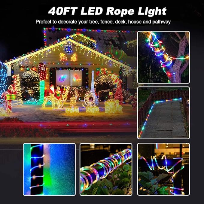 Color Changing Rope Lights String Lights for Bedroom, Battery Powered Light Strip 40ft 8 Modes Hanging Fairy Lights with Remote for Camping Halloween Christmas, 2 Pack