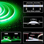 TOPAI 12V COB LED Strip Light Green Waterproof IP65 Super Bright 16.4ft Boat LED Lights Dotless 480LED/M Cuttable Flexible for Pontoon, Yacht, Kayak, Home Lighting Projects