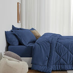 Love's cabin Twin Comforter Set Dark Blue, 5 Pieces Twin Bed in a Bag, All Season Bedding Sets with 1 Comforter, 1 Flat Sheet, 1 Fitted Sheet, 1 Pillowcase and 1 Pillow Sham