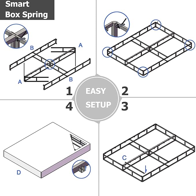 Queen Box Spring 9 Inch High Profile Strong Metal Frame Mattress Foundation, Quiet Noise-Free,Easy Assembly, 3000lbs Max Weight Capacity