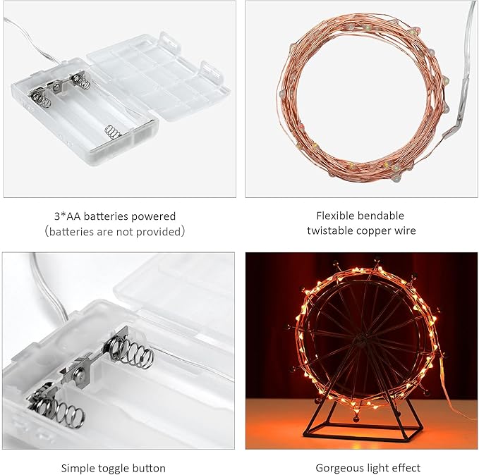 Mikasol Fairy Lights Battery Operated, 1 Pack Mini 3*AAA Battery Powered Copper Wire Led Starry String Lights Firefly Lights for Bedroom, Christmas, Parties, Decoration (5m/16ft Orange)