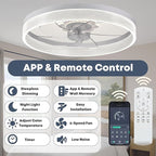 20‘’ Ceiling Fan with Light, Upgraded Low Profile Fan, Flush Mount Ceiling Fan, 6 Speeds, Dimmable LED, App & Remote Control, Quiet DC Motor, for Bedroom, Living Room, F093 White-D
