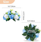 NUPTIO Pcs of 10 Fake Flower Ball Arrangement Bouquet,15 Heads Plastic Roses with Base, Suitable for Our Store's Wedding Centerpiece Flower Rack for Parties Valentine's Day Home Décor (Blue & White)