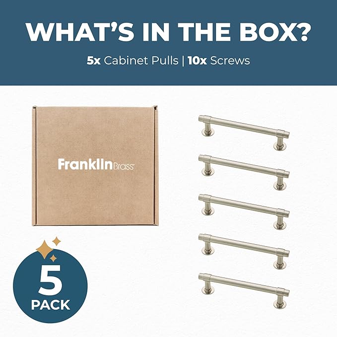 Franklin Brass - Francisco Satin Nickel Cabinet Handles 4 Inch (4") Hole Center Pulls | Easy Install, Durable Hardware for Kitchen Cabinet Door, Drawers, Dresser Pull, Furniture (10 Pack)