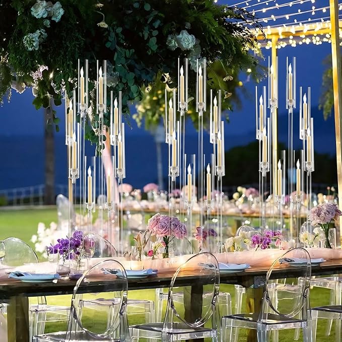 12PCS 8 Arm Acrylic Candelabra for Party Table Centerpiece,Clear Candelabra Centerpiece for Wedding 38.5 Tall Floor Candle Holder for Christmas Party Baby Shower Decor candelabros para centros de mesa