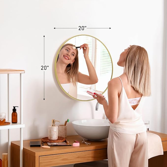 DUMOS Gold Circle Mirror for Wall 20.02 inch, Bathroom Round Mirror for Over Sink, Bathroom, Entryway, Bedroom, Vanity