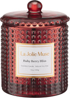 LA JOLIE MUSE Christmas Candle | Ruby Berry Bliss | Mandarin Cranberry & Plum | 10 oz Festive Candle | 55 Hours Clean Burn | Gift for Women & Family