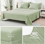 HYMOKEGE Light Green California King Comforter Set Seersucker 7 Pieces, All Season Luxury Bed in a Bag for Bedroom, Bedding Set with Comforters, Sheets, Pillowcases & Shams