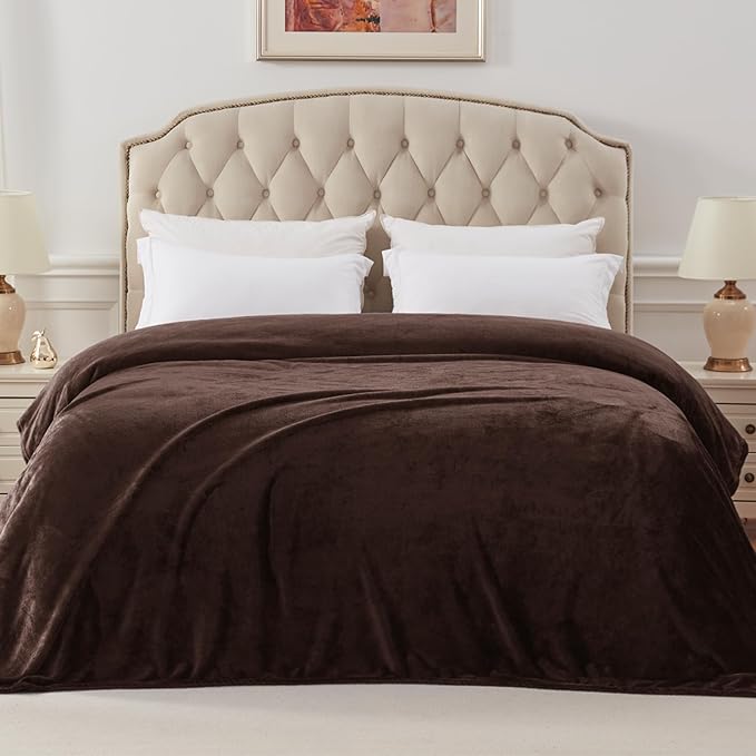 Exclusivo Mezcla Fleece Blanket Twin Size for Bed, Super Soft and Warm, All Season Use, Cozy, Plush, Lightweight, 90x66 Inches, Coffee