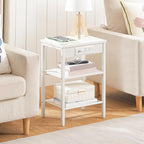 HOOBRO Side Tables Set of 2 with Charging Station and USB Ports, Small End Tables for Small Space, 3-Tier Nightstands with Adjustable Shelf, for Living Room, Bedroom and Balcony, White WW112BZP201
