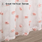 MYSKY HOME Short Curtains for Small Window 54 Inches Long Kitchen Pink Pom Pom Sheer for Bedroom Living Room Cafe Nursery Girls Kids Rod Pocket 2 Sets Boho Voile 37 x 54 in