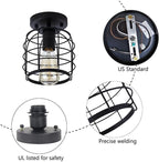 Create For Life® Industrial Vintage Flush Mount Ceiling Light,Rustic Metal Cage Pendant Lighting Lamp Fixture for Hallway Stairway Kitchen Garage, E26, Black Painting Finish