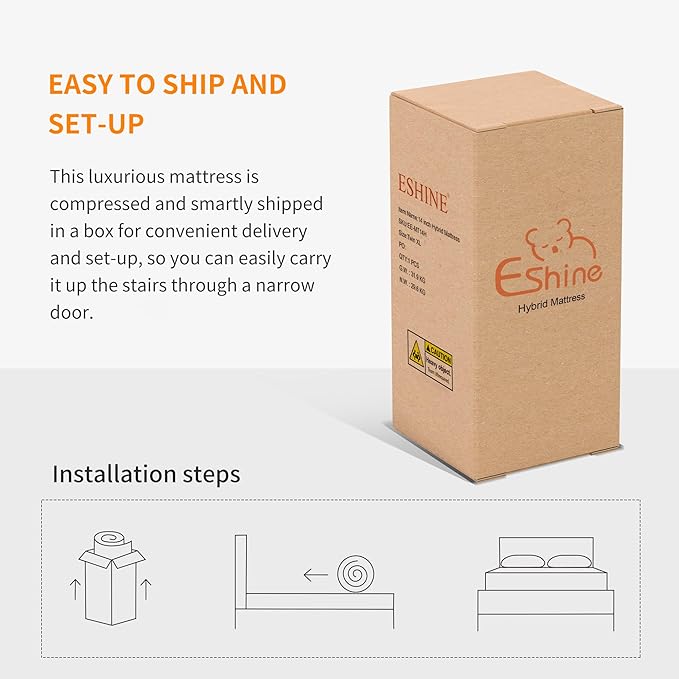 ESHINE Queen Adjustable Bed Frame - 14“ Luxury Gel Memory Foam Hybrid Mattress, 5 Minutes Installation, 609 Independent Pocket Springs, Massage, Medium Soft, 3000 Premium Series