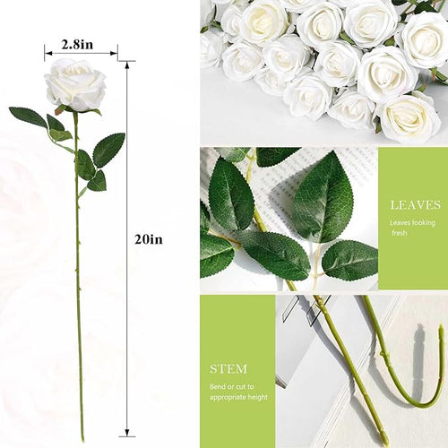 60 Pcs Artificial Roses Bulk Velvet Silk White Roses White Roses for Wedding Centerpieces Bridal Bouquet Mohter's Day Valentine's Day Home Decor (60, White)