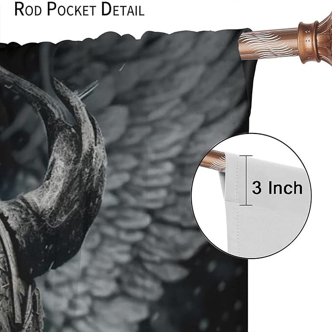 Fantasy Norse Viking Curtains,Cool Gothic Vintage Vikings Mystical Symbol Eagle Window Drapes Thermal Insulated Rod Pocket Blackout Drapes for Bedroom 2 Panels 63L x 21W