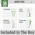 Hunter Fan Company 59302 Hunter 36" Aker Ceiling Fan with Light, Matte Black Finish, Hunter Fan