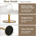 Glass Hurricane Candle Holders Set (6pcs)-Gold Metal Base Taper Candle Stick Holders for Candlesticks Holder Decor, Elegant Dining Table Centerpiece for Wedding, Christmas & Home Decor-Ribbed Glass