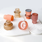 Pink Candlestick Holders 6PCS for Tealight Candle Stick Candles, Ribbed Glass Taper Candle Holders Set, Table Centerpieces for Weddings Christmas Home Decor Indoor and Outdoor