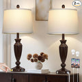27'' Brown Living Room Lamps Set of 2, 3 Way Touch Control Table Lamps with USB A+C Ports, Modern Bedside Lamps, Elegant Metal Nightstand Lamps for Bedroom Office End Table Decoration