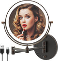 Rechargeable Wall Mounted Lighted Makeup Vanity Mirror 8 Inch Double Sided 1X 10X Magnifying Bathroom Mirror, 3 Color Lighting, Touch Screen Dimming, 360 Rotation Oil Rubbed Bronze