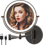 Rechargeable Wall Mounted Lighted Makeup Vanity Mirror 8 Inch Double Sided 1X 10X Magnifying Bathroom Mirror, 3 Color Lighting, Touch Screen Dimming, 360 Rotation Oil Rubbed Bronze