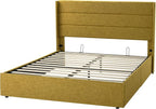 Allewie Queen Size Lift Up Storage Bed, Modern Wingback Headboard, Hydraulic Support, No Box Spring Needed, Olive Yellow