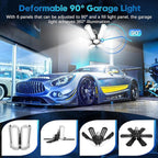 TANBABY Upgrade LED Garage Light, 150W Deformable Ceiling LED Shop Light, 15000LM E26/E27 Garage Lighting with 6+1 Adjustable Panels Bulb for Basement (150W White-Plastic 1 Pack)