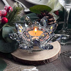 Crystal Lotus Flower Tealight Candle Holders/Glass Tea Light Candlestick Decor Decoration for Christmas Home Wedding Party… (Blue 2pcs)