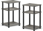 Furinno Just 3-Tier Turn-N-Tube End Table / Side Table / Night Stand / Bedside Table with Plastic Poles, 2-Pack, French Oak Grey/Black