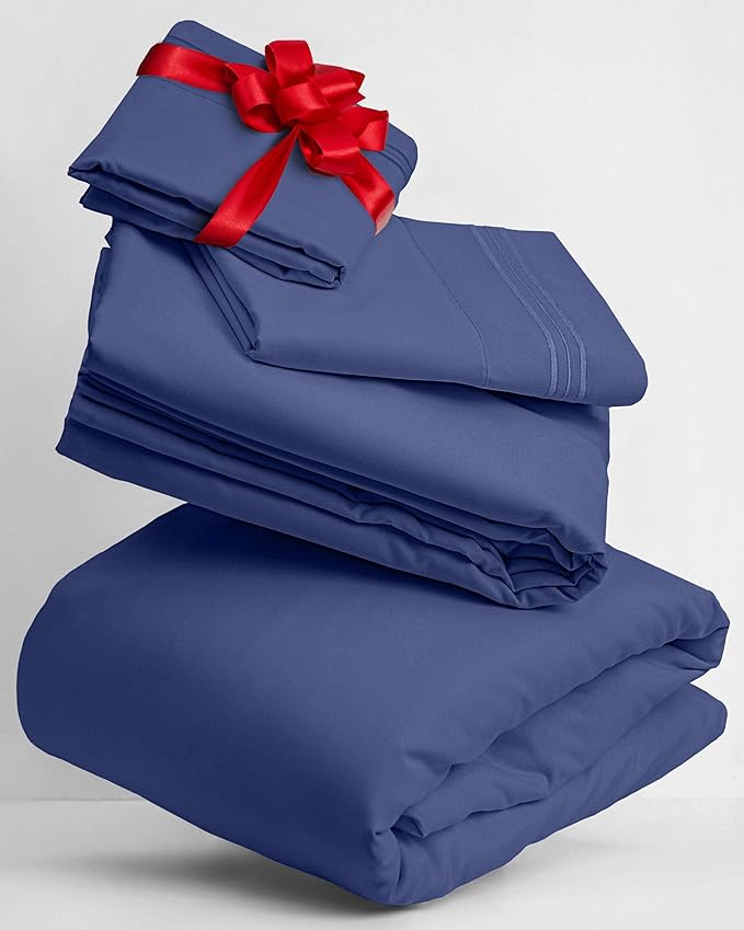 Mellanni Twin Sheets Set - 3 PC Iconic Collection Bedding - Hotel Luxury, Extra Soft, Cooling Bed Sheets - Wrinkle, Fade, Stain Resistant (Twin, Blue Nova)