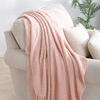 BOURINA Pink Throw Blanket 60x80 Inches Throw Textured Solid Soft Sofa Throw Couch Knitted Decorative Blanket
