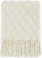 BOURINA Beige Throw Blanket 50x60 Inches Throw Textured Solid Soft Sofa Couch Decorative Knit Blanket