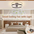 VOLISUN Fandelier Ceiling Fans with Lights and Remote, 15.7in Low Profile Ceiling Fan Flush Mount, 3000K-6500K Dimmable Bladeless LED Fan Light, Brown Modern Ceiling Fans with Lights for Bedroom